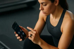 Kvinde med smart ring og mobiltelefontræning