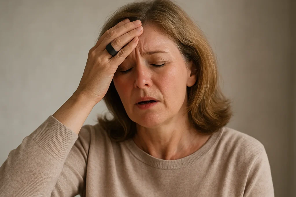 Kvinde i overgangsalderen med hedetur