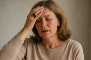 Kvinde i overgangsalderen med hedetur